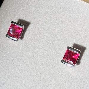 Neon Pink Red Spinel 925 Silver Earrings